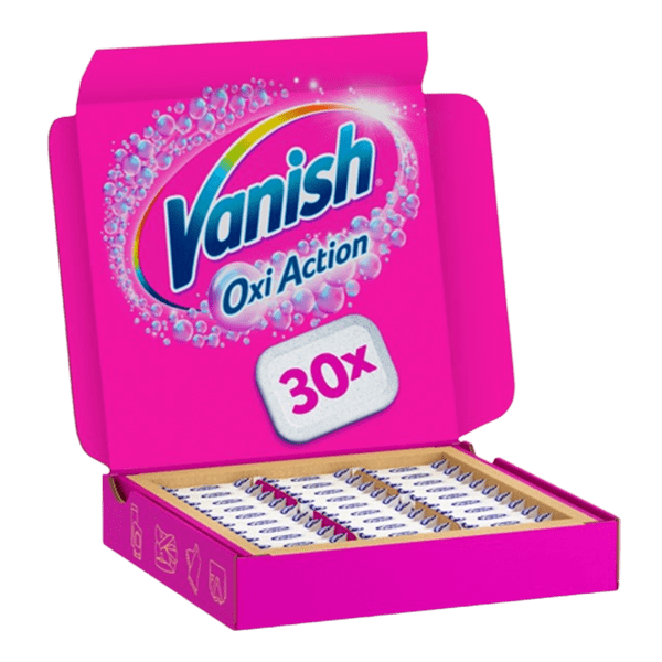 Vanish multipower tab banner: It's never been easier to get rid of stains, odours and prevent colour transfer. 